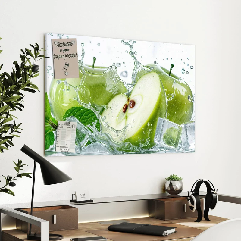 Metall Magnettafel - Grüne Äpfel mit Eis