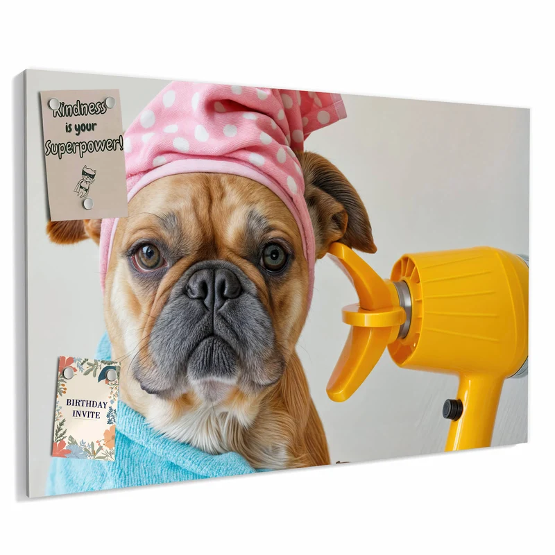 Metall Magnettafel - Hund im Bademantel