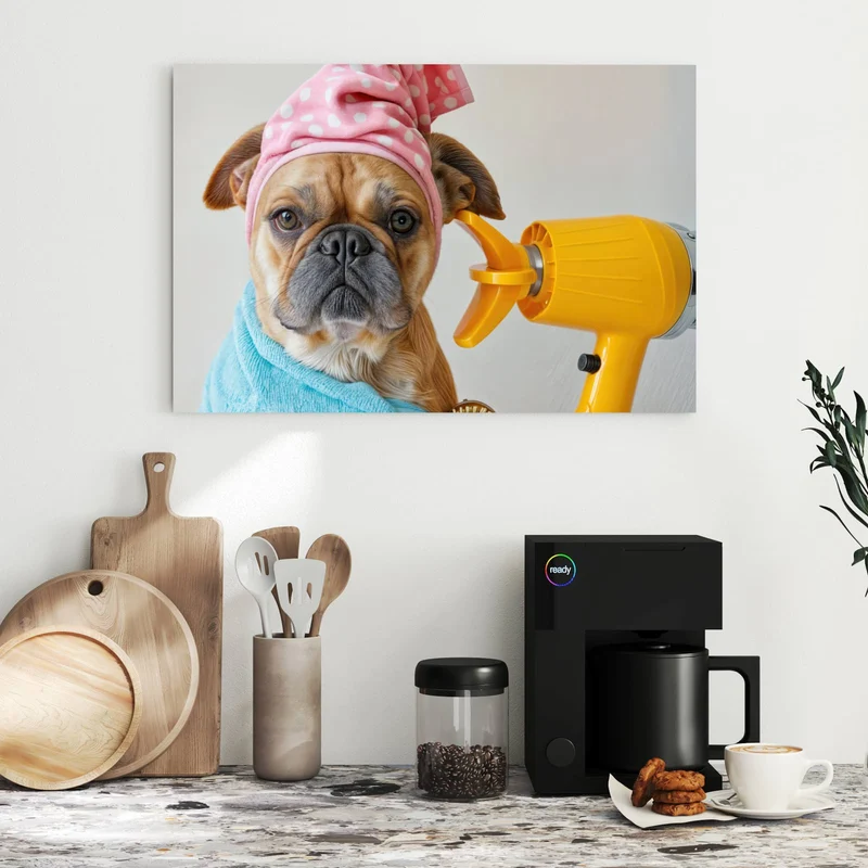 Metall Magnettafel - Hund im Bademantel