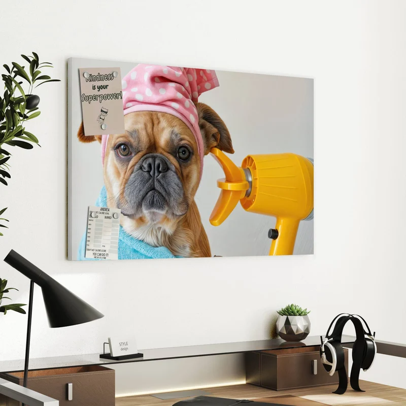 Metall Magnettafel - Hund im Bademantel