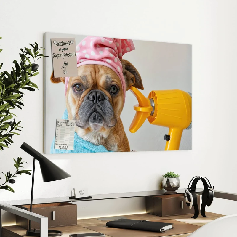 Metall Magnettafel - Hund im Bademantel
