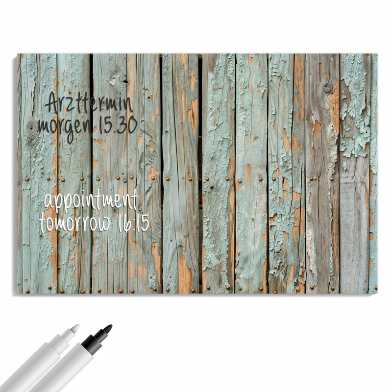 Metall Magnettafel - Mintgrüne Holzlatten