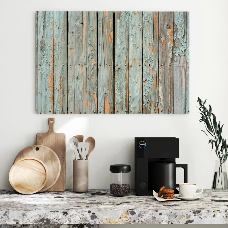 Metall Magnettafel - Mintgrüne Holzlatten