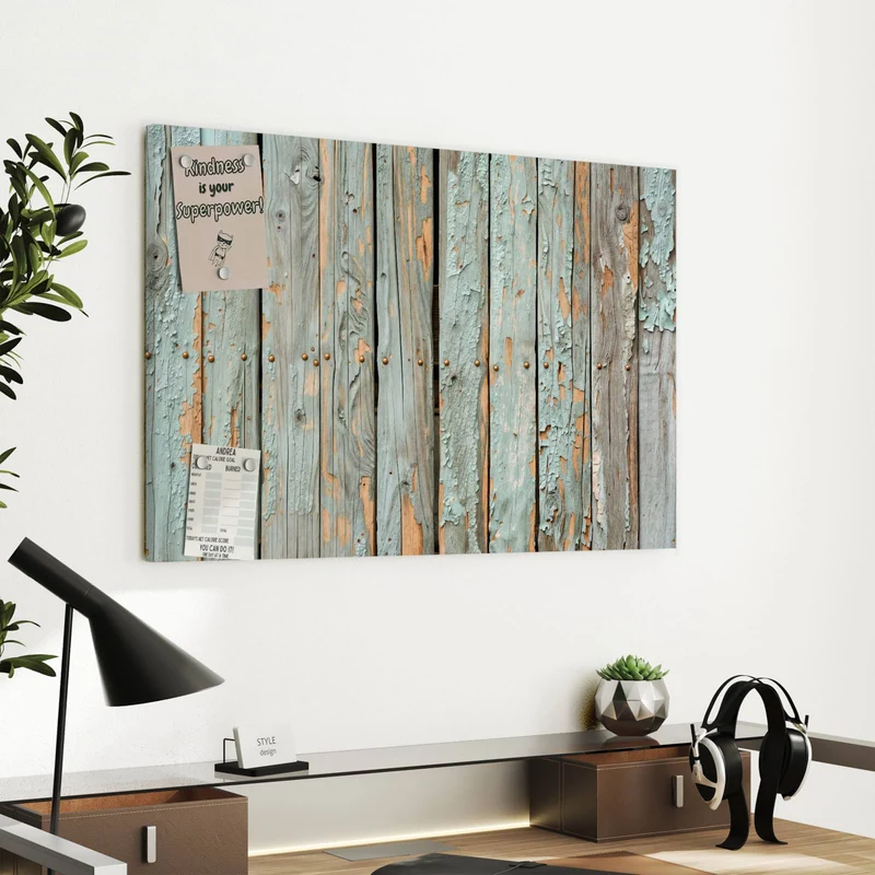 Metall Magnettafel - Mintgrüne Holzlatten