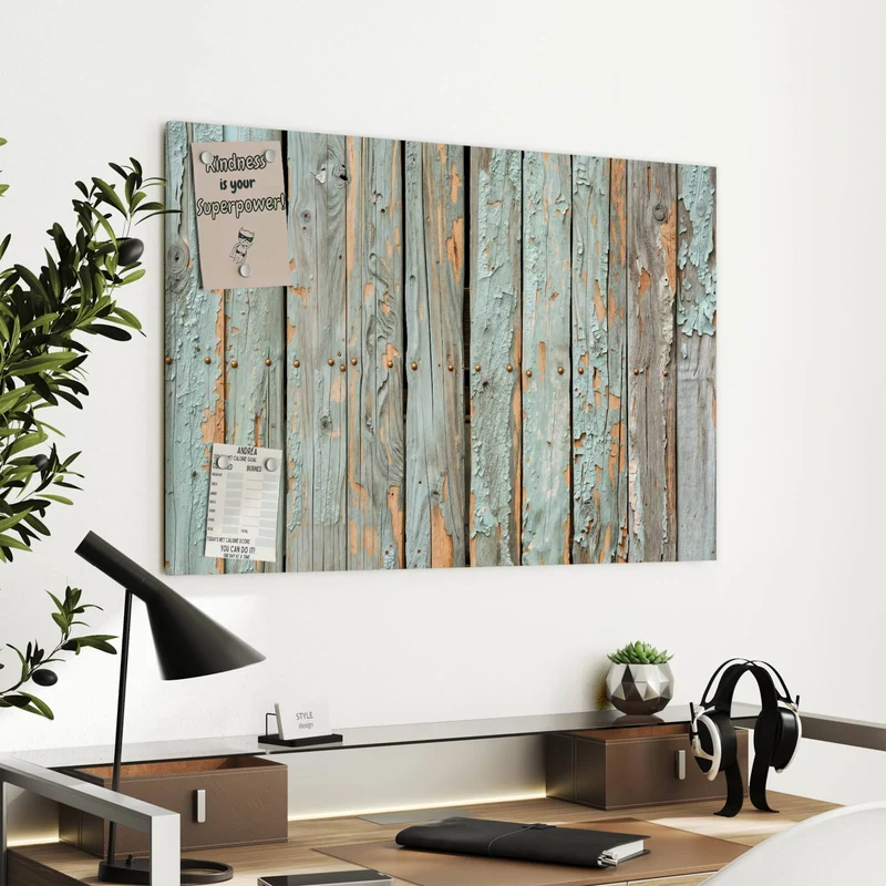 Metall Magnettafel - Mintgrüne Holzlatten