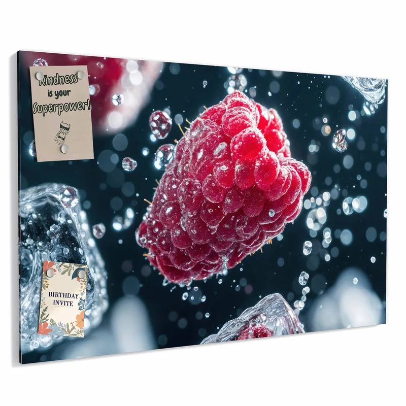Metall Magnettafel - Himbeeren und Eiswürfel