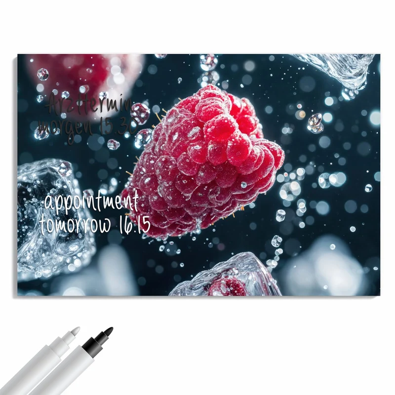 Metall Magnettafel - Himbeeren und Eiswürfel