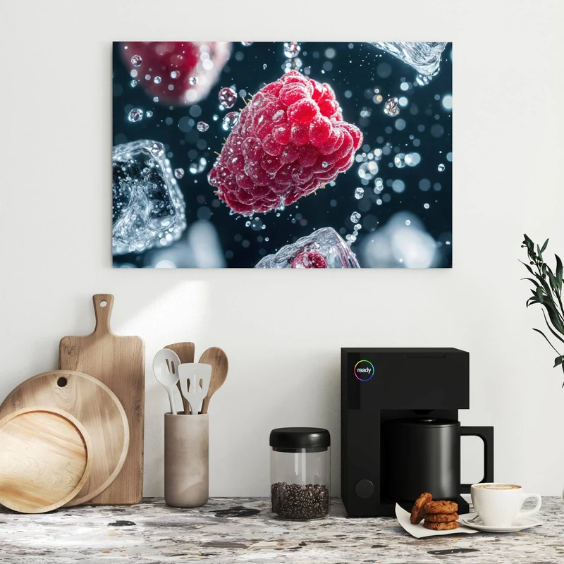 Metall Magnettafel - Himbeeren und Eiswürfel