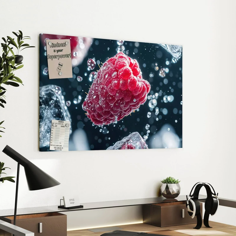 Metall Magnettafel - Himbeeren und Eiswürfel