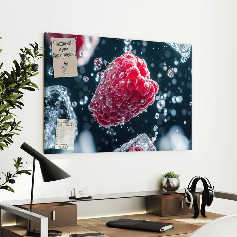 Metall Magnettafel - Himbeeren und Eiswürfel