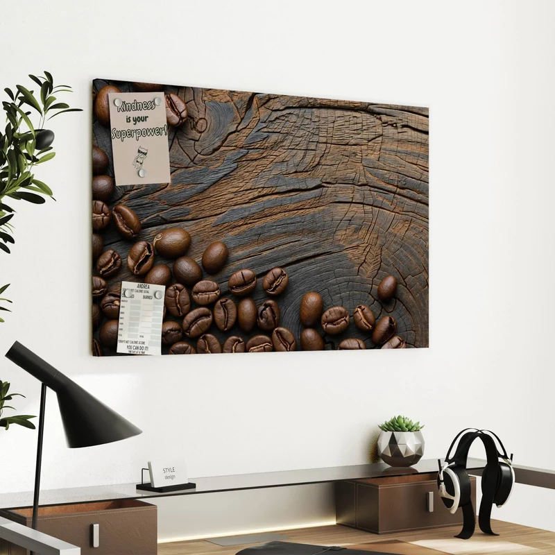 Metall Magnettafel - Bohnenrahmen auf Holz