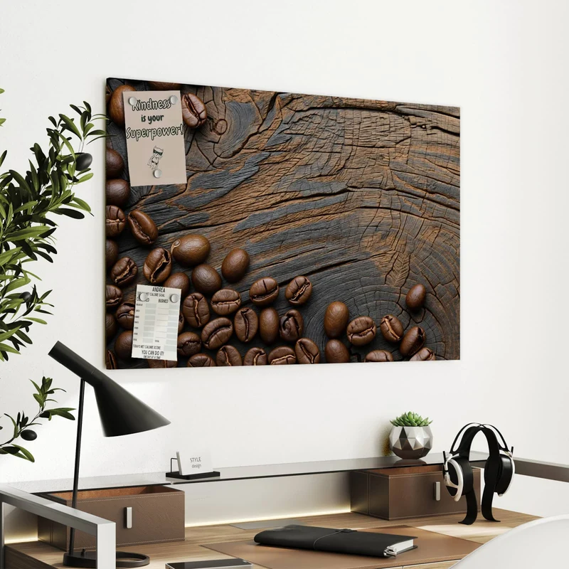 Metall Magnettafel - Bohnenrahmen auf Holz
