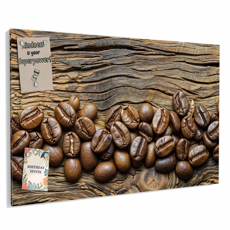 Metall Magnettafel - Kaffeebohnen auf Altholz