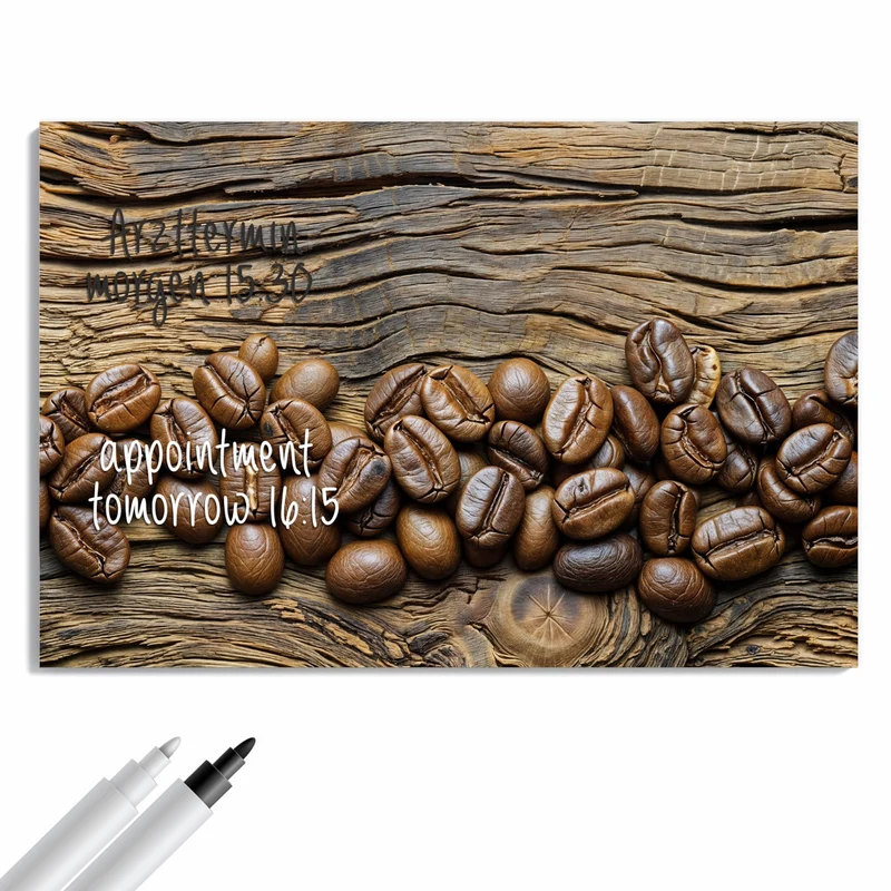 Metall Magnettafel - Kaffeebohnen auf Altholz