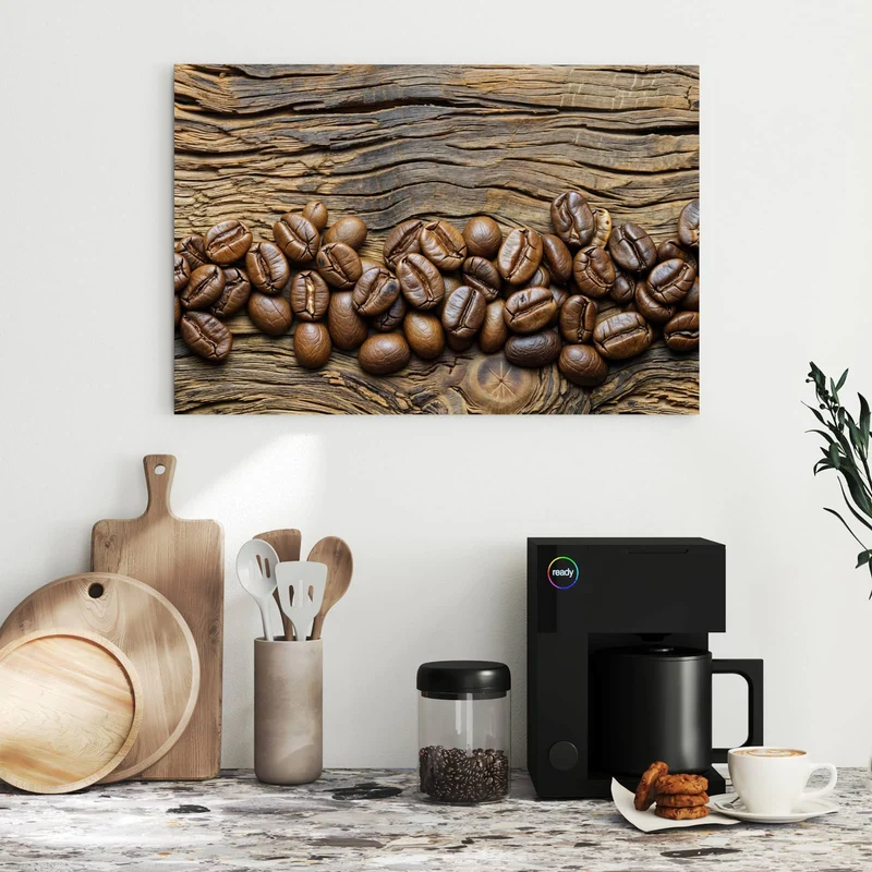 Metall Magnettafel - Kaffeebohnen auf Altholz