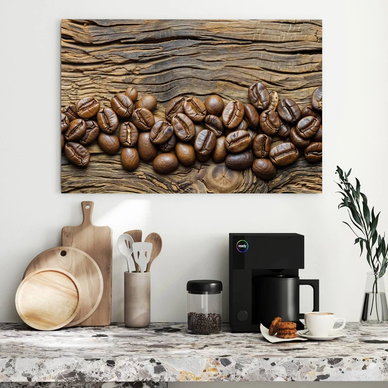 Metall Magnettafel - Kaffeebohnen auf Altholz