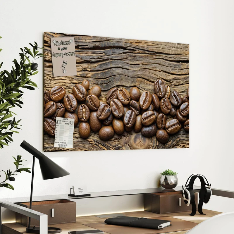 Metall Magnettafel - Kaffeebohnen auf Altholz