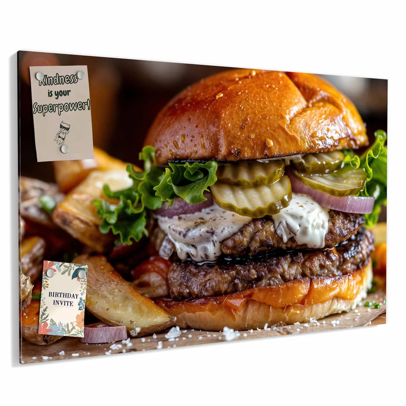 Metall Magnettafel - Burger mit Kartoffeln