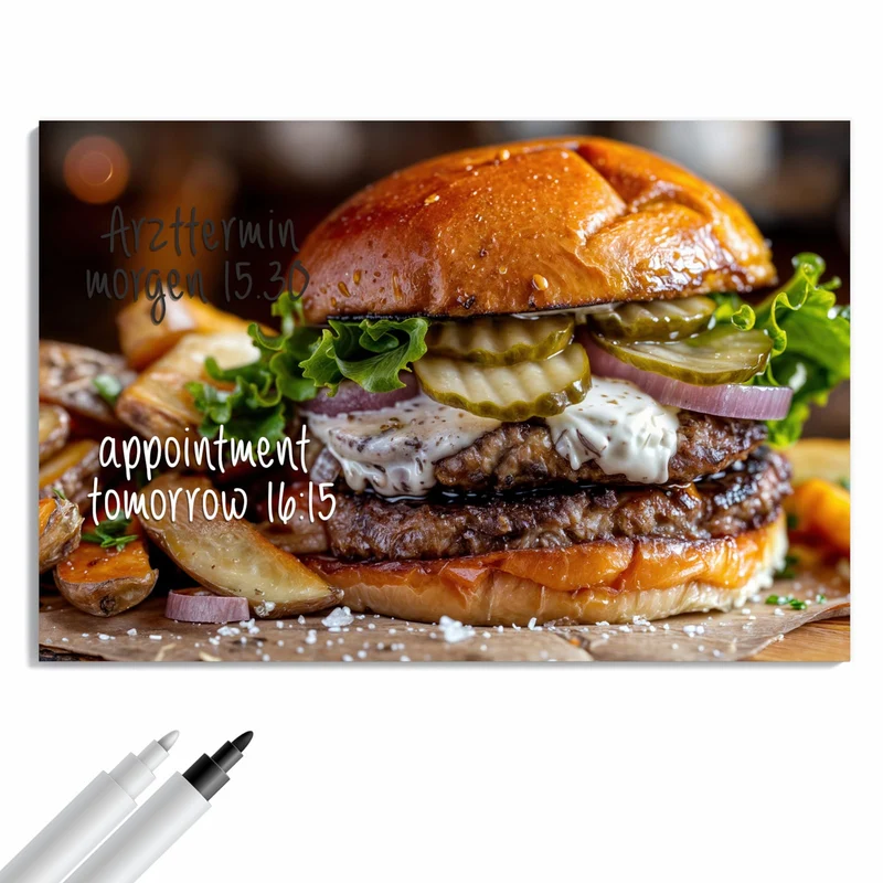 Metall Magnettafel - Burger mit Kartoffeln
