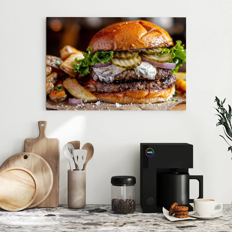 Metall Magnettafel - Burger mit Kartoffeln