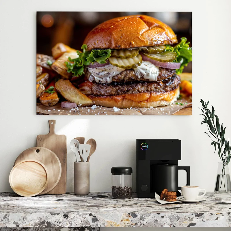 Metall Magnettafel - Burger mit Kartoffeln