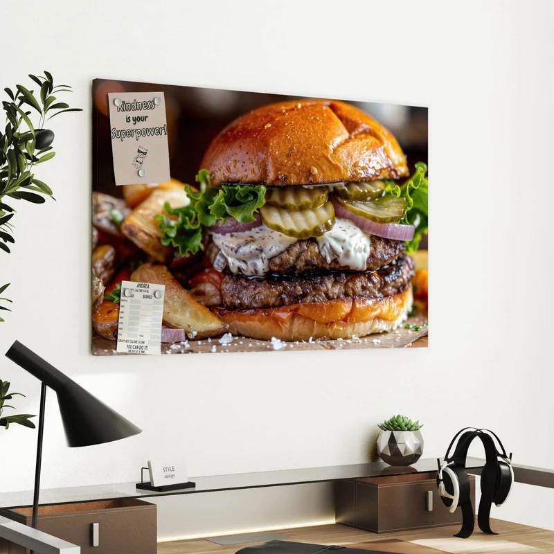 Metall Magnettafel - Burger mit Kartoffeln