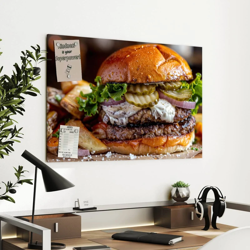 Metall Magnettafel - Burger mit Kartoffeln