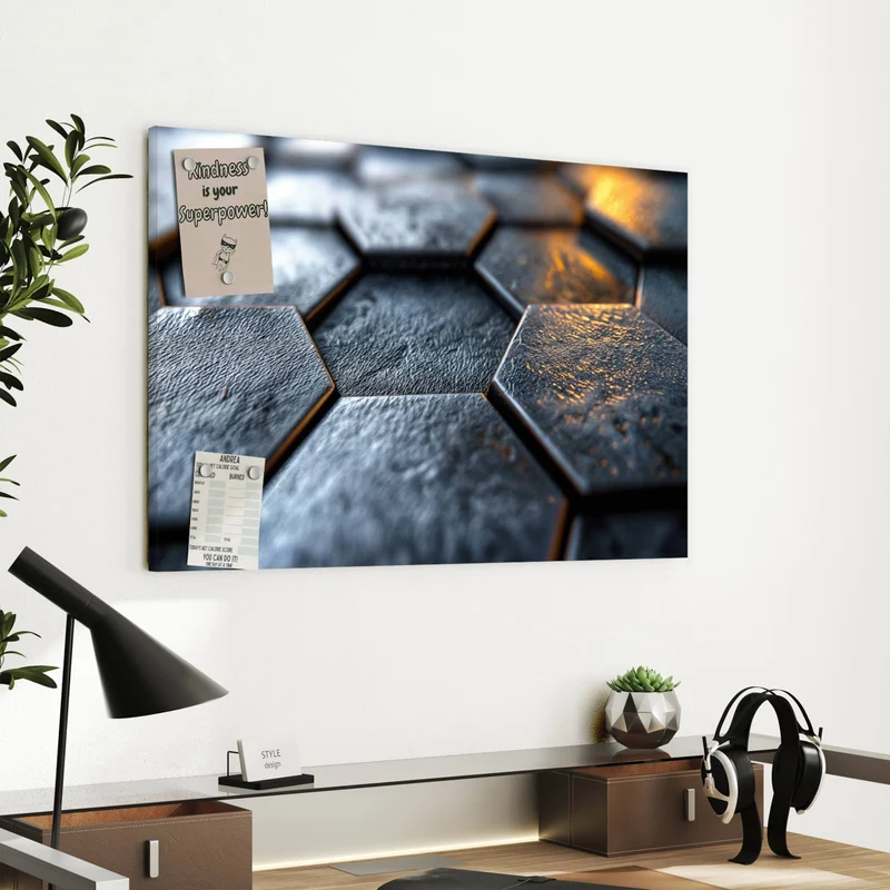 Metall Magnettafel - Dunkle Hexagonfliesen