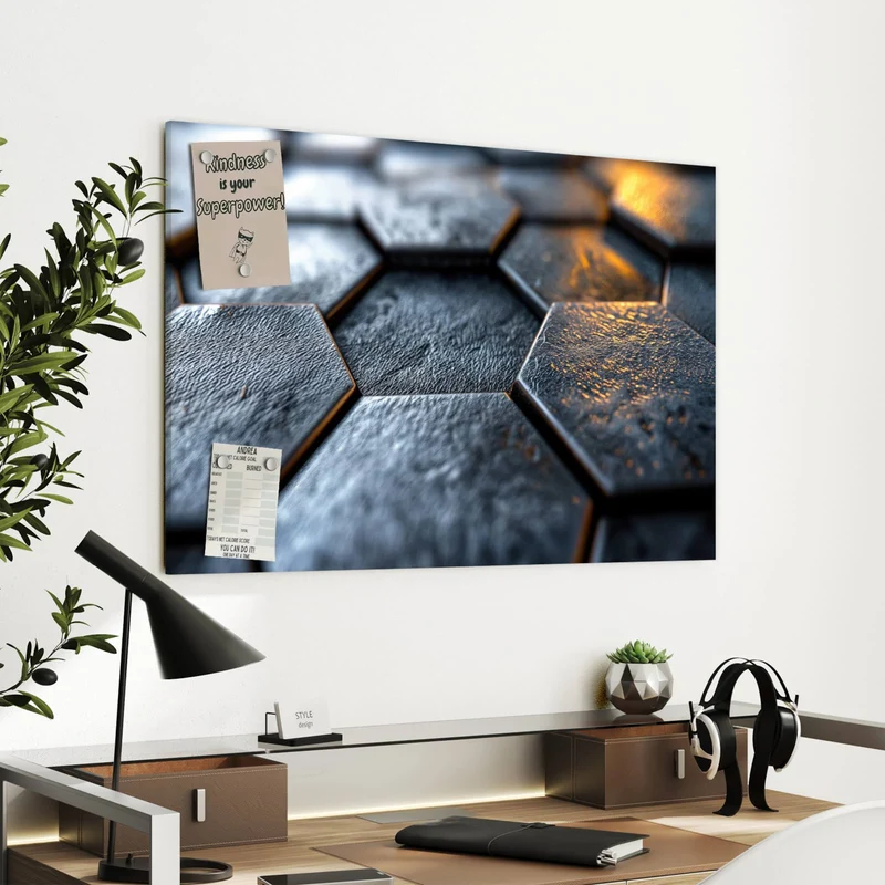 Metall Magnettafel - Dunkle Hexagonfliesen