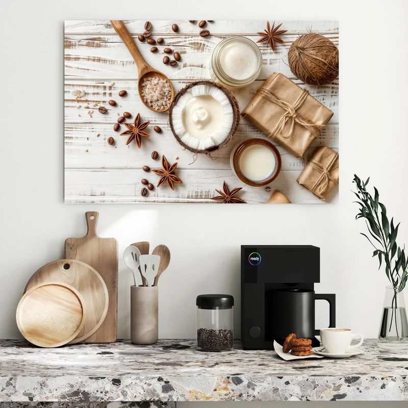 Metall Magnettafel - Kokosnuss und Kaffee