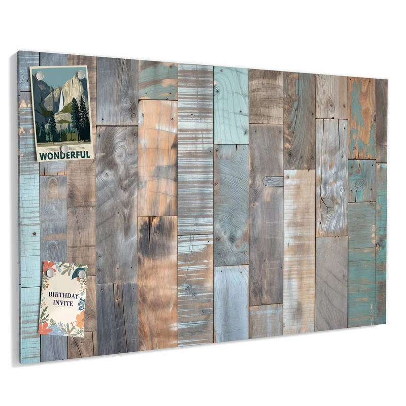 Metall Magnettafel - Patchwork aus Altholz