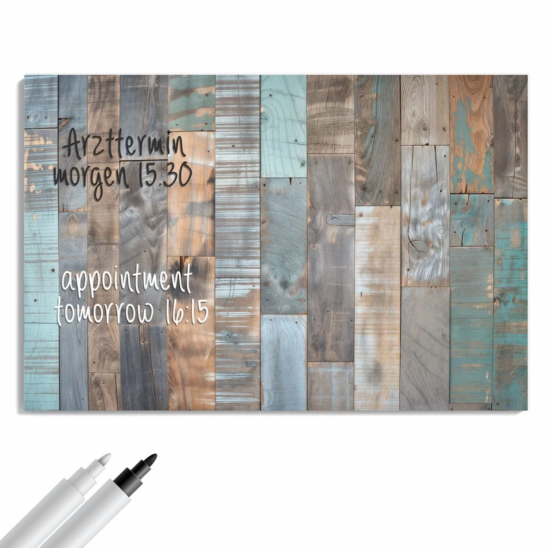 Metall Magnettafel - Patchwork aus Altholz
