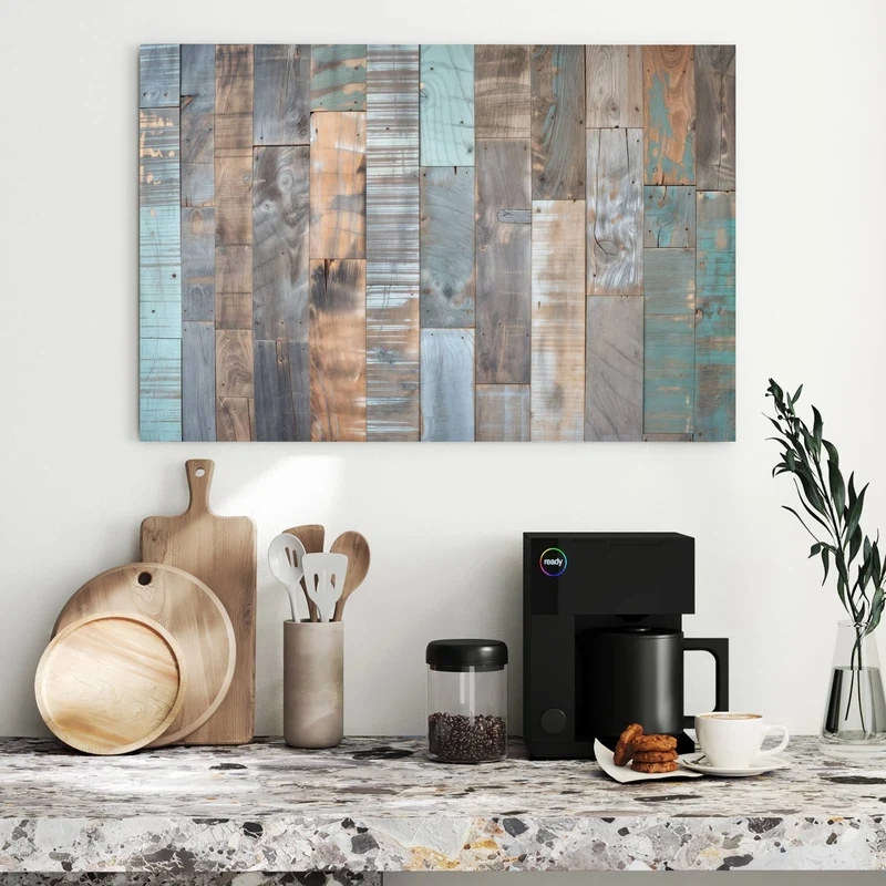 Metall Magnettafel - Patchwork aus Altholz