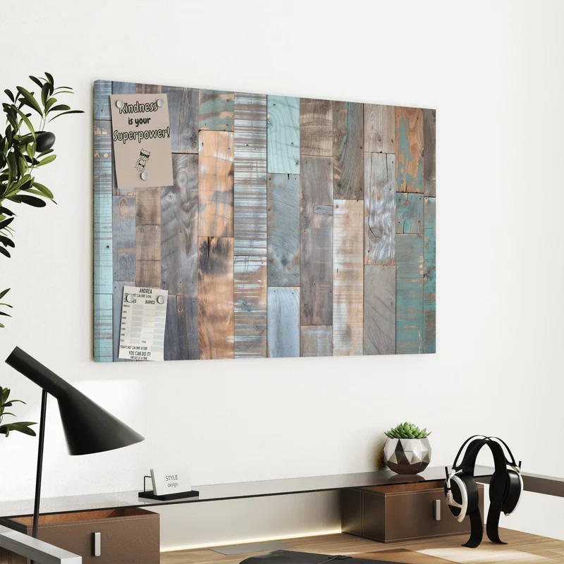 Metall Magnettafel - Patchwork aus Altholz
