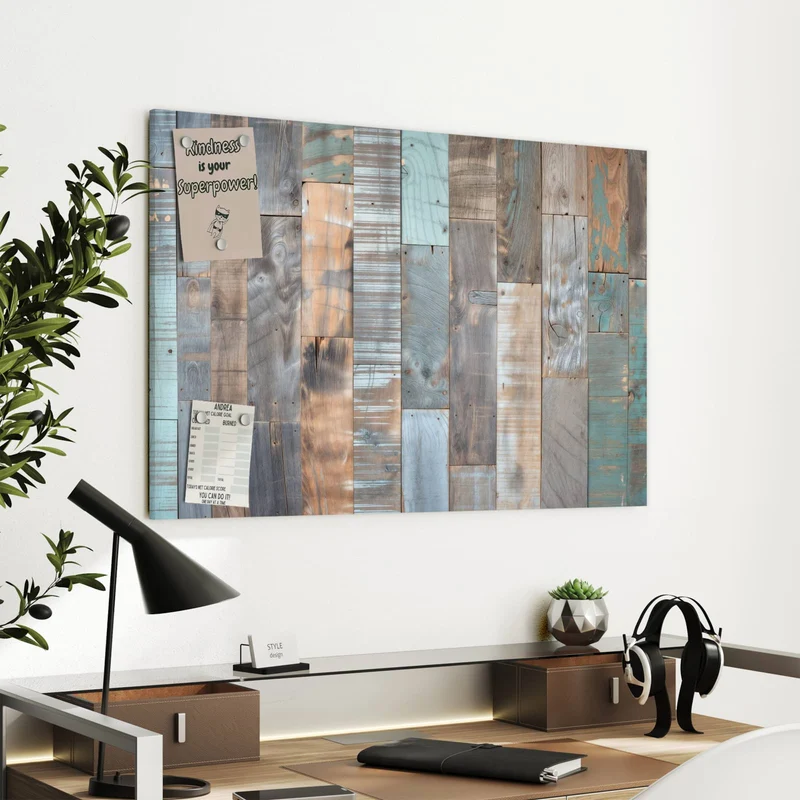 Metall Magnettafel - Patchwork aus Altholz