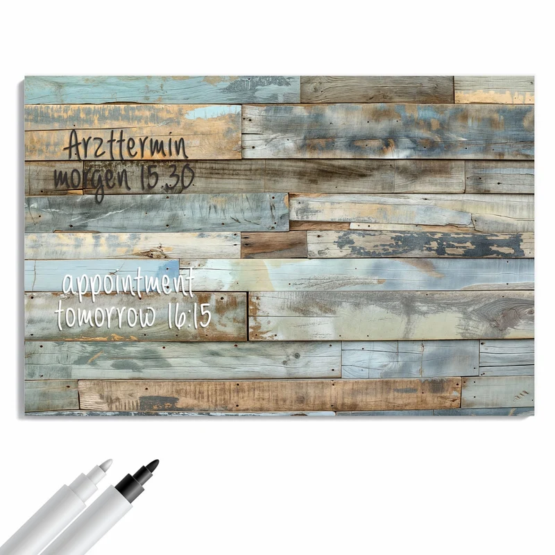 Metall Magnettafel - Holz in Blau und Braun