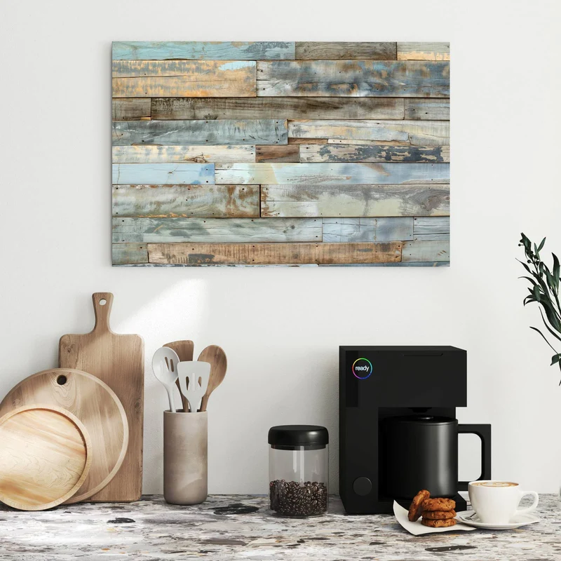 Metall Magnettafel - Holz in Blau und Braun