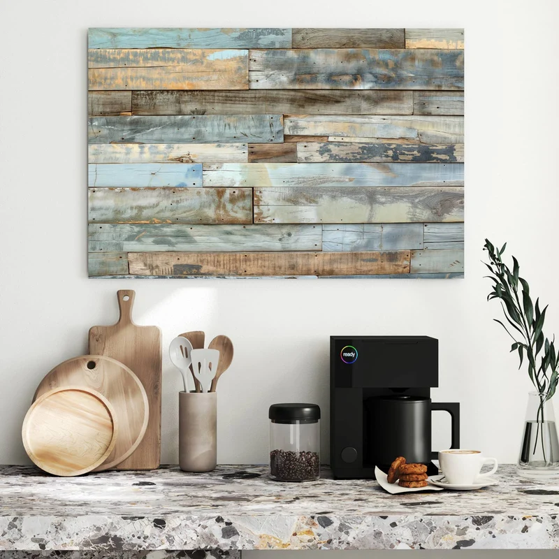 Metall Magnettafel - Holz in Blau und Braun