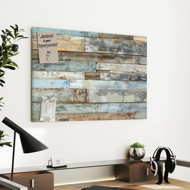 Metall Magnettafel - Holz in Blau und Braun