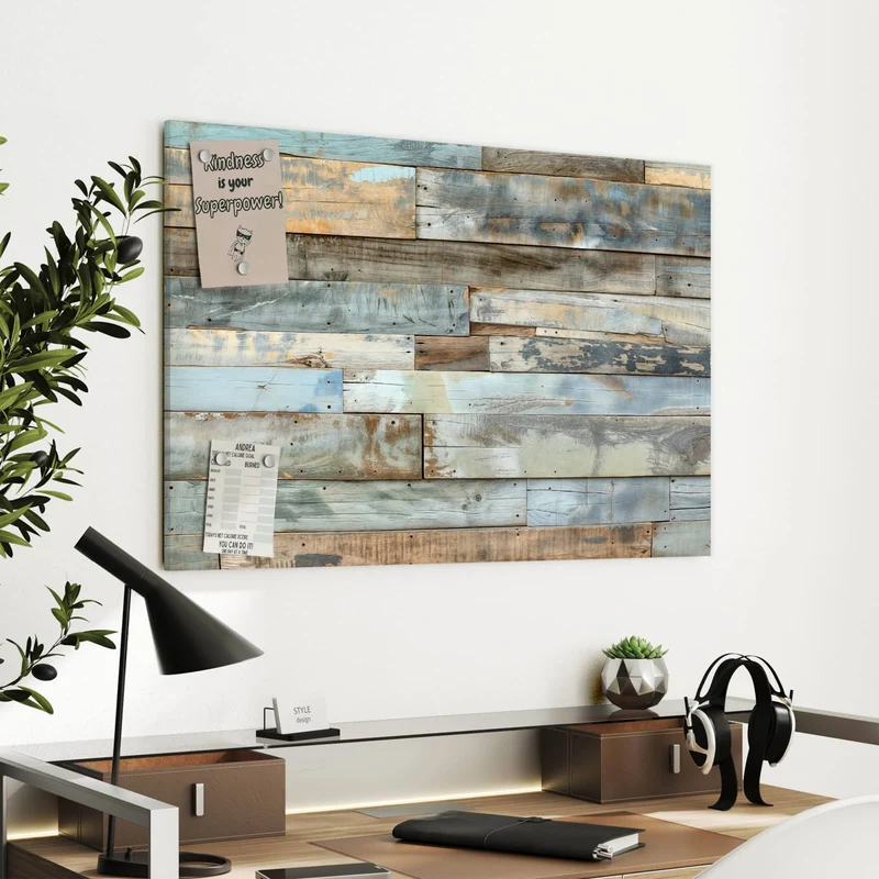 Metall Magnettafel - Holz in Blau und Braun