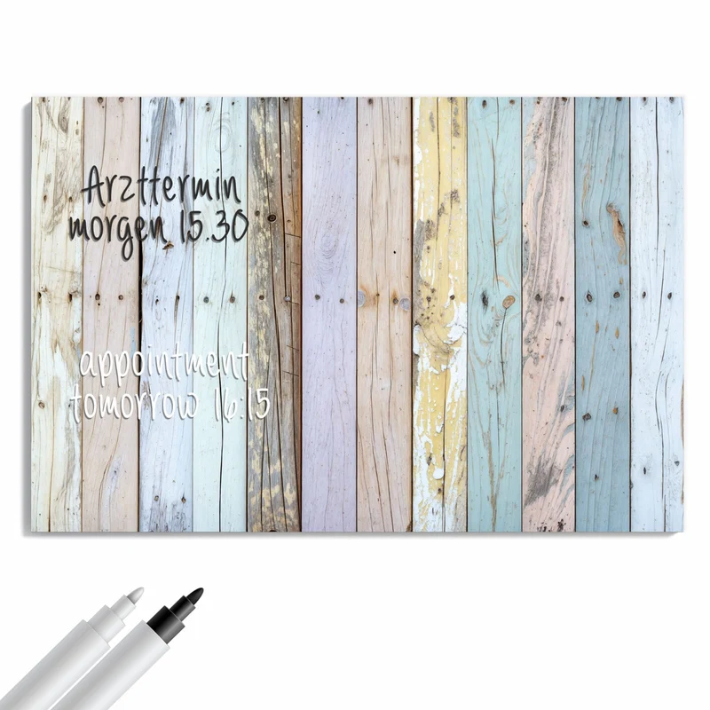 Metall Magnettafel - Holzbretter in Pastell