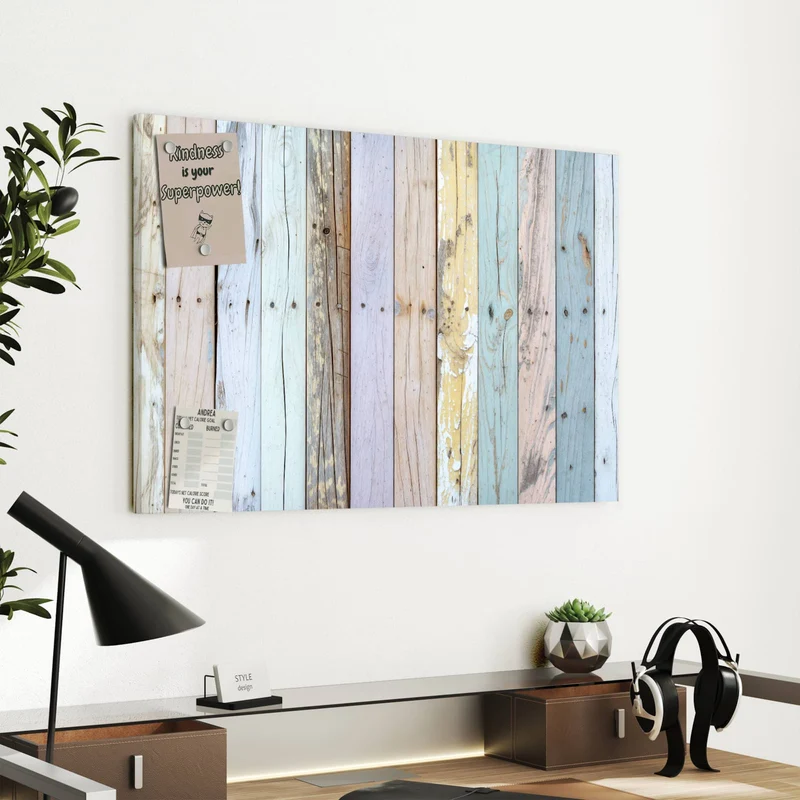 Metall Magnettafel - Holzbretter in Pastell