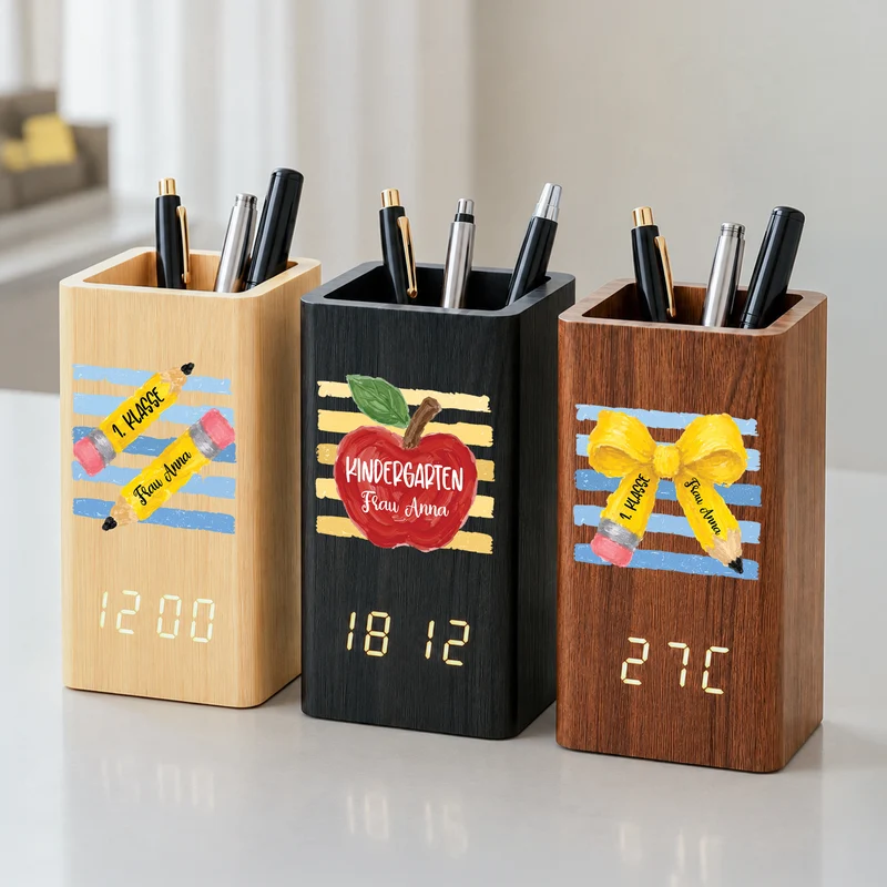 Kindergarten Schule - Personalisiertes Geschenk Lehrer | Stiftehalter Mit Uhr