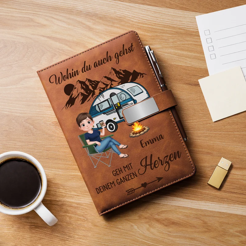 Wohin Du Auch Gehst Geh Mit Deinem Ganzen Herzen - Personalisiertes Geschenk | Notizbuch Mit Stift Frauen Männer Camping Reise
