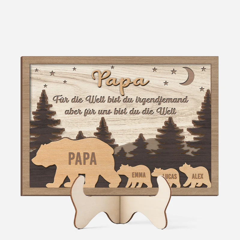 Für Die Welt Bist Du Ein Papa Für Uns Bist Du Die Welt - Personalisiertes Geschenk | Holzaufsteller Papa Mama Bär
