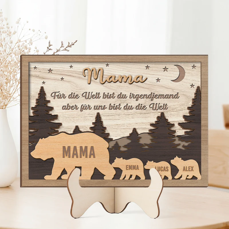 Für Die Welt Bist Du Ein Papa Für Uns Bist Du Die Welt - Personalisiertes Geschenk | Holzaufsteller Papa Mama Bär