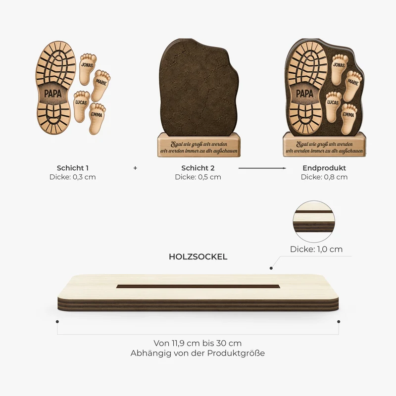 [3D-Optik] Egal Wie Alt Wir Sind - Personalisiertes Geschenk | Holzaufsteller Mit Standfuß Papa Opa