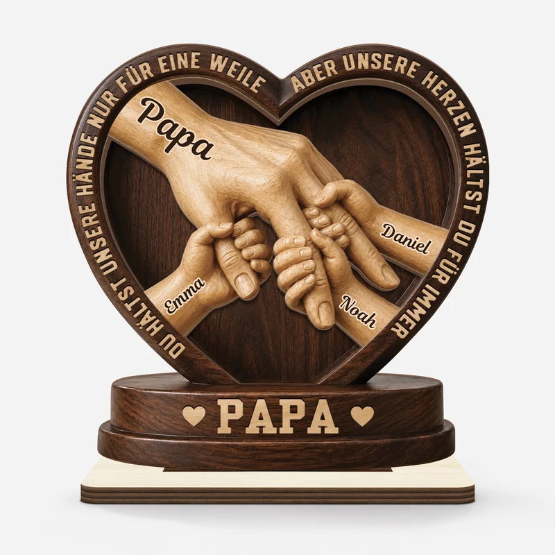 [3D-Optik] Egal Wie Groß Wir Werden - Personalisiertes Geschenk | Holzaufsteller Mit Standfuß Papa Opa