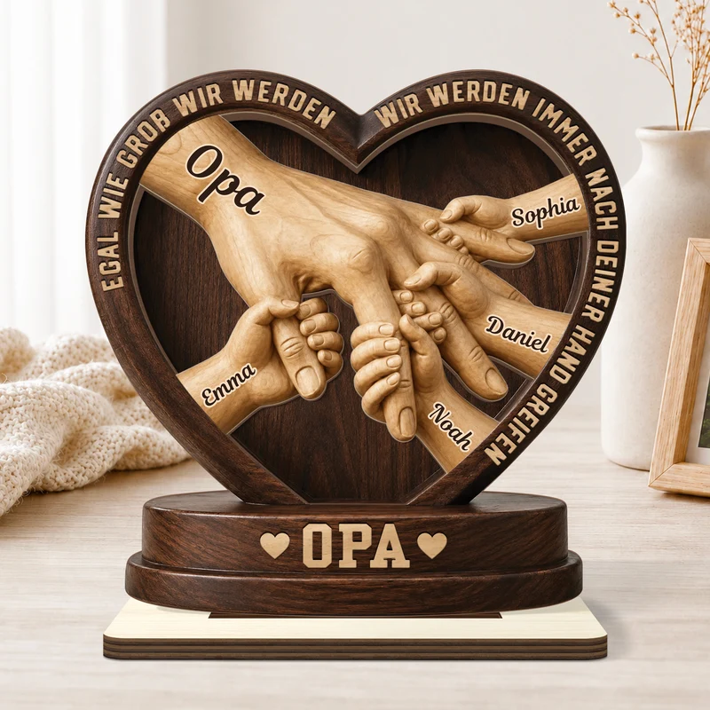 [3D-Optik] Egal Wie Groß Wir Werden - Personalisiertes Geschenk | Holzaufsteller Mit Standfuß Papa Opa