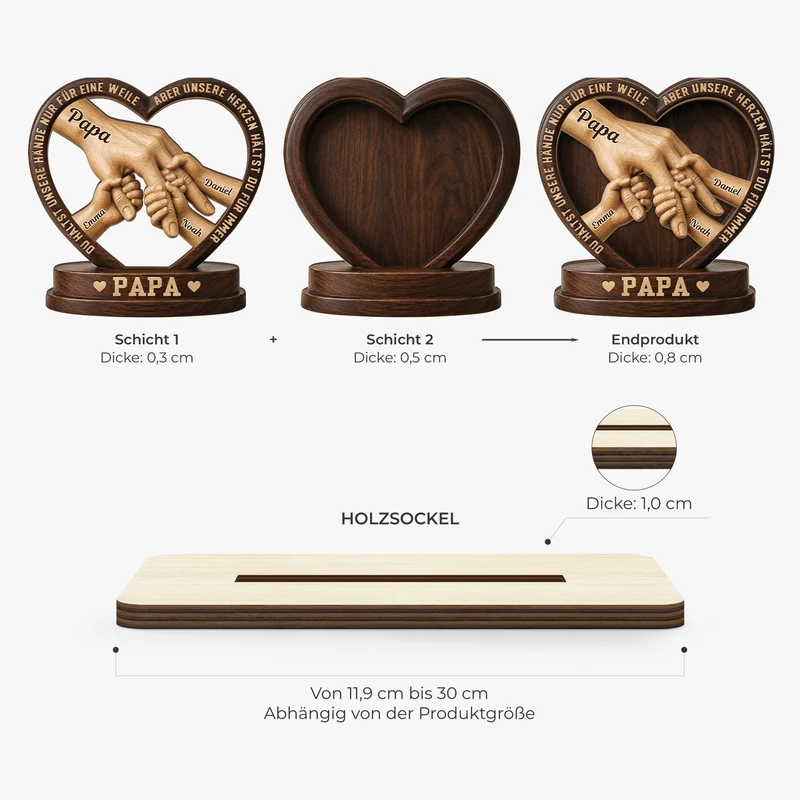 [3D-Optik] Egal Wie Groß Wir Werden - Personalisiertes Geschenk | Holzaufsteller Mit Standfuß Papa Opa